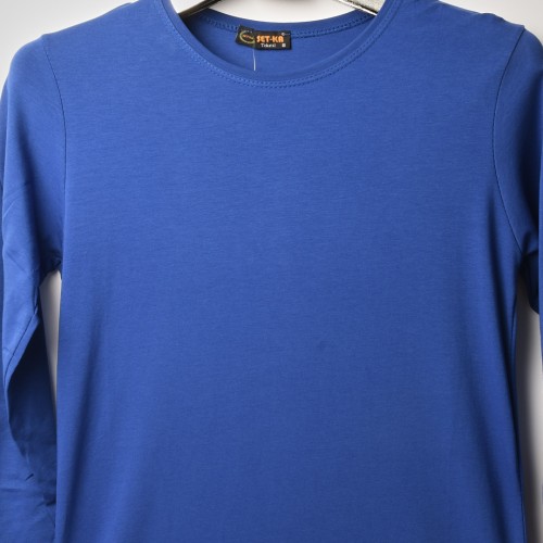 خامة قطني عنق دائري ردن كاملة لون ازرق (طباعة حسب الطلب)