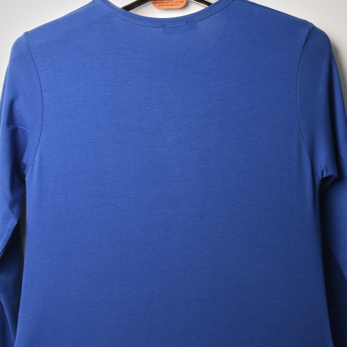 خامة قطني عنق دائري ردن كاملة لون ازرق (طباعة حسب الطلب)