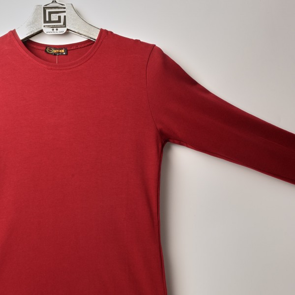 خامة قطني عنق دائري ردن كاملة لون ماروني (طباعة حسب الطلب)