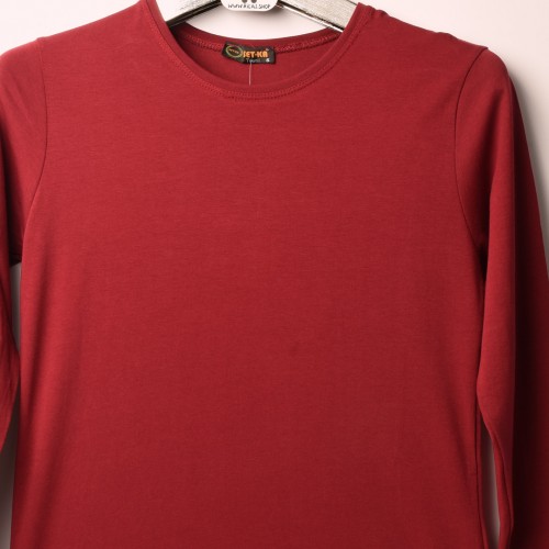 خامة قطني عنق دائري ردن كاملة لون ماروني (طباعة حسب الطلب)