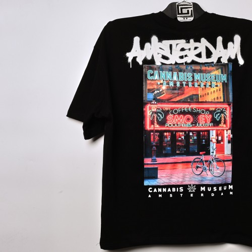 تيشرت خامة عالية الجودة بفصال مميز AMSTERDAM  اسود اللون