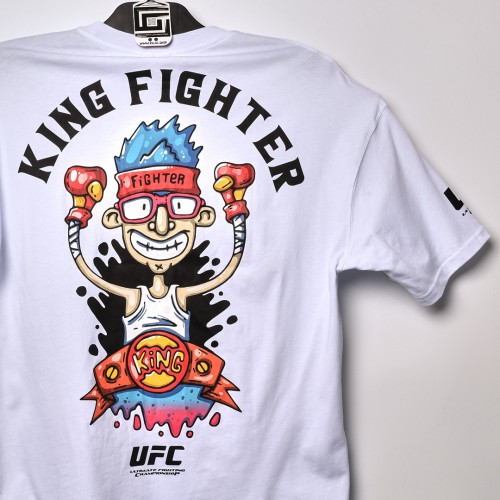 تيشرت خامة عالية الجودة تركي درجة اولى  بفصال مميز  kInG Fighter ابيض اللون