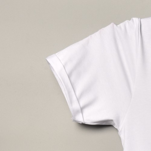 فت سايز تيشرت قطني سادة لون ابيض ياخة دائري حركة في الفصال (طبع حسب الطلب)