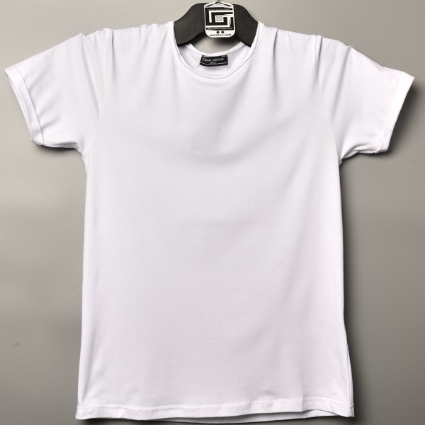 فت سايز تيشرت قطني سادة لون ابيض ياخة دائري حركة في الفصال (طبع حسب الطلب)