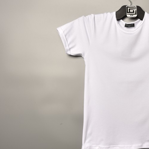 فت سايز تيشرت قطني سادة لون ابيض ياخة دائري حركة في الفصال (طبع حسب الطلب)