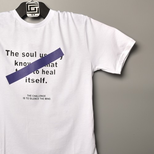 قالب شبه اوفر سايز ((فصال اوربي)) تيشرت قطني  مطبوع ميمز عنق دائري  ابيض