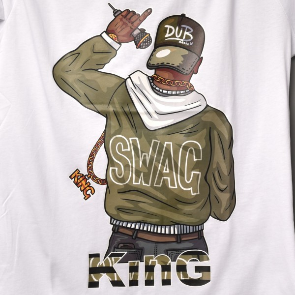 قالب شبه اوفر سايز ((فصال اوربي)) تيشرت مطبوع قطني عنق دائري ابيض 