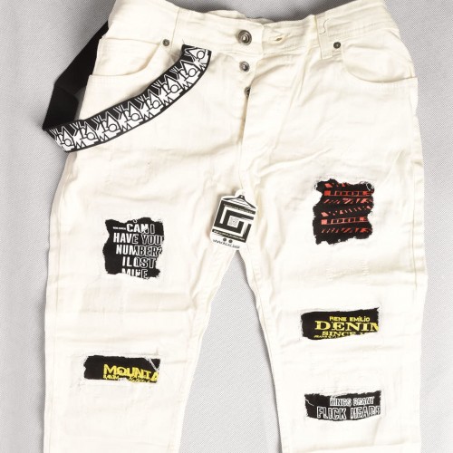 بنطلون جينز خامة درجة اولى فصال تركي بحركات مميزة بادق التفاصيل , باللون الابيض