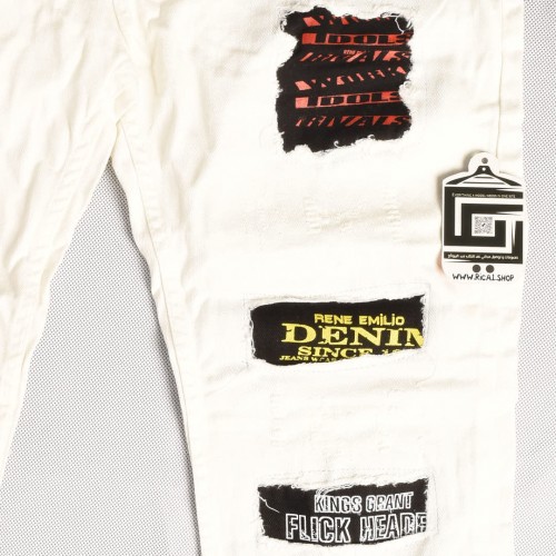 بنطلون جينز خامة درجة اولى فصال تركي بحركات مميزة بادق التفاصيل , باللون الابيض