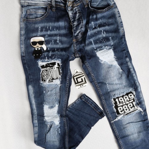 بنطلون جينز خامة درجة اولى فصال تركي بحركات مميزة بادق التفاصيل , باللون الازرق