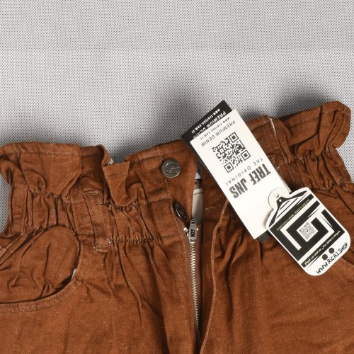 بنطلون جينز بوي فرين BoyFriend خصر لاستيك باللون الجوزي