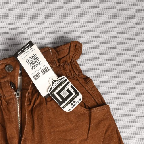 بنطلون جينز بوي فرين BoyFriend خصر لاستيك باللون الجوزي