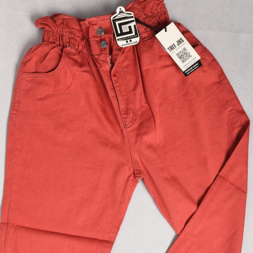 بنطلون جينز بوي فرين BoyFriend خصر لاستيك باللون الاحمر