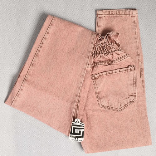 بنطلون جينز  بوي فرين BoyFriend خصر لاستيك باللون الوردي