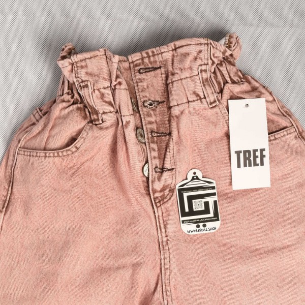 بنطلون جينز  بوي فرين BoyFriend خصر لاستيك باللون الوردي