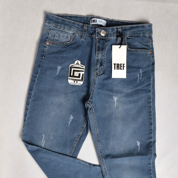 بنطلون جينز سلم فت ليكرا فيو  خصر نورمال حركة بسيطة  باللون الازرق