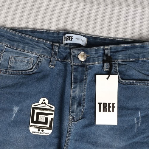 بنطلون جينز سلم فت ليكرا فيو  خصر نورمال حركة بسيطة  باللون الازرق