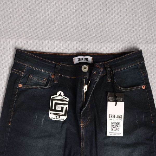 بنطلون جينز سلم فت خصر نورمال حركة بسيطة  باللون الازرق الغامق 