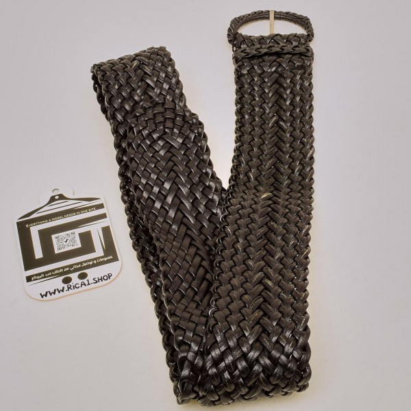 حزام جلد بشكل ظفيرة يربط عن طريق الشبك اسود  5سم