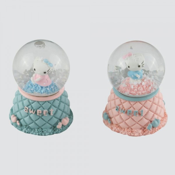 كرة ثلجية مجسمة على شكل هالو كيتي (كبيرة) باللون الوردي مع موسيقى