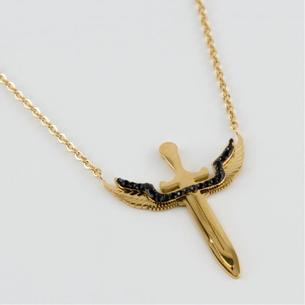 قلادة السيف المجنح من حجر الزركون الفاخرة الصلبة - ذهبي