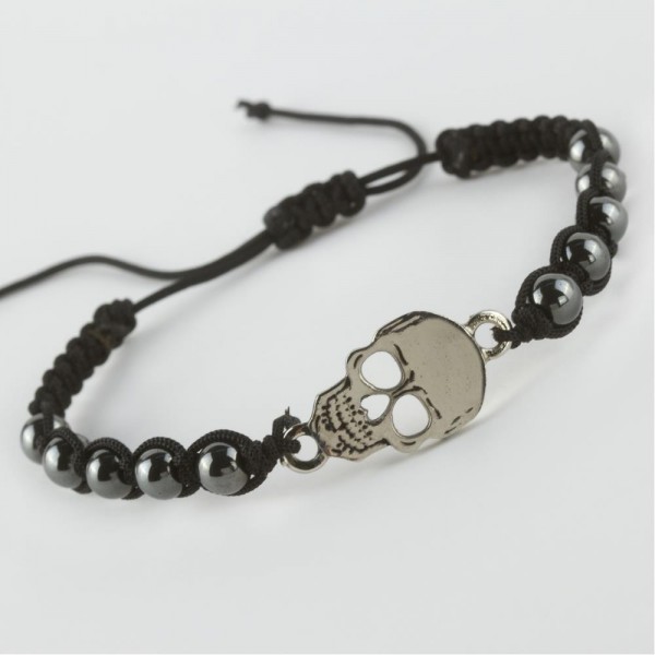 سوار مضفر من الحجر الطبيعي الهيماتيت على شكل جمجمة