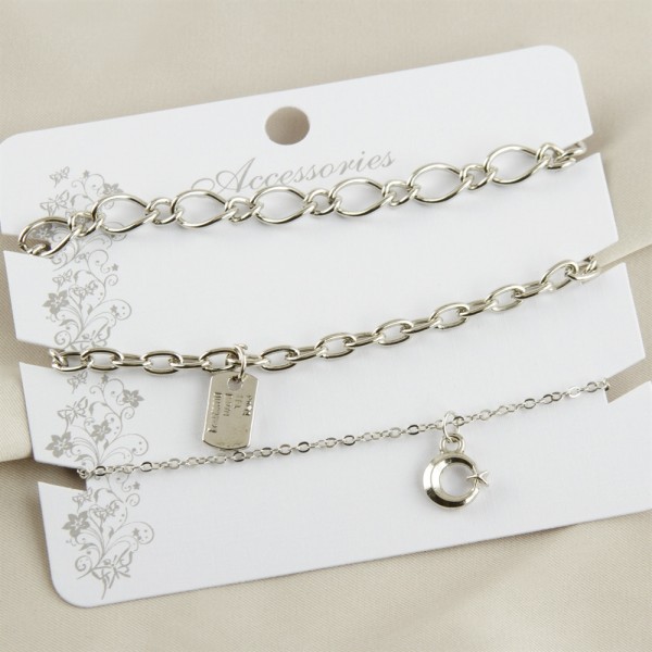 طقم سوار ثلاث قطع سلسلة القمر ستار سوار الموسم الجديد فضي