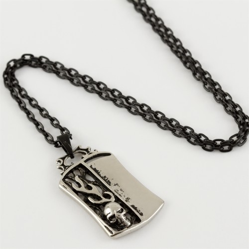 قلادة البصمة المعدنية بعلامة الجمجمة الفضية