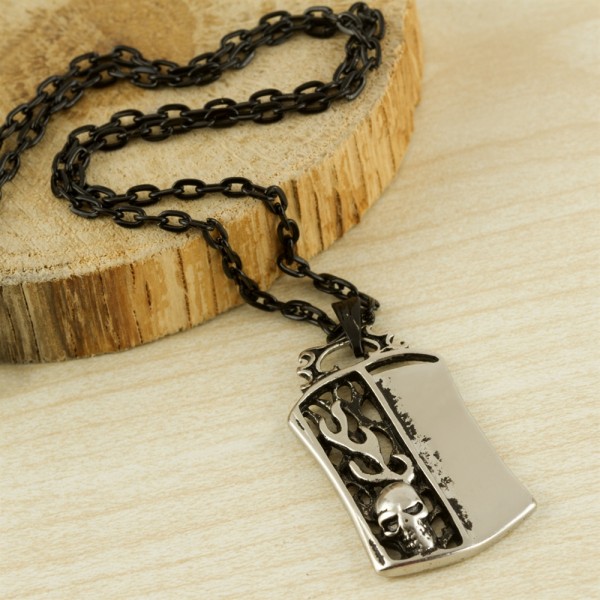 قلادة البصمة المعدنية بعلامة الجمجمة الفضية