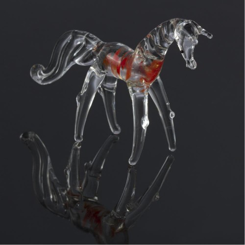 هدية - مجسم ديكور زجاجي صنع فاخر بشكل الحصان (7 سم) شفاف