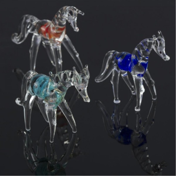 هدية - مجسم ديكور زجاجي صنع فاخر بشكل الحصان (7 سم) شفاف