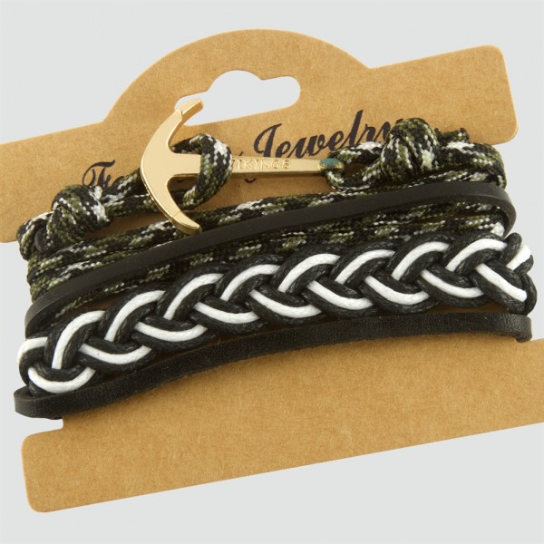 طقم سوار من الجلد والمعدن  مع مرساة ذهبية عدد 2 طويلة فاخرة