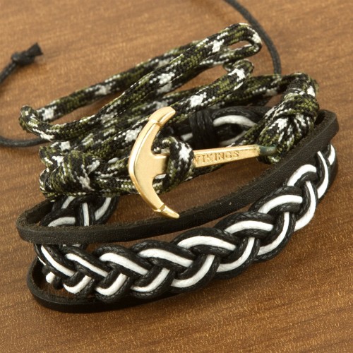 طقم سوار من الجلد والمعدن  مع مرساة ذهبية عدد 2 طويلة فاخرة