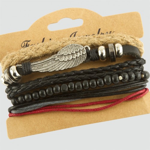 طقم سوار جلد فاخر مجسم الجناح - السعر يشمل 4 قطع