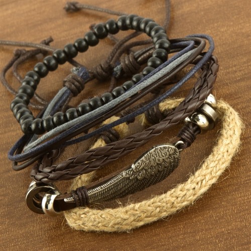 طقم سوار جلد فاخر مجسم الجناح - السعر يشمل 4 قطع