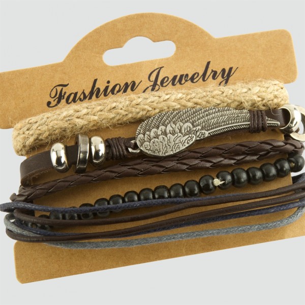 طقم سوار جلد فاخر مجسم الجناح - السعر يشمل 4 قطع