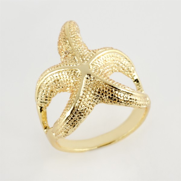 خاتم ومحبس نجم البحر المعدني الشكل ذهبي اللون