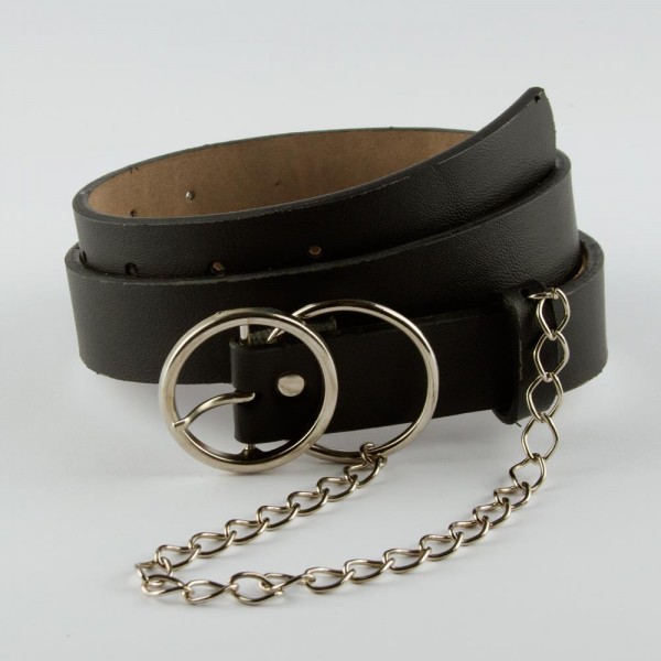 حزام نسائي بسلسلة ومشبك دائري مزدوج اسود اللون 