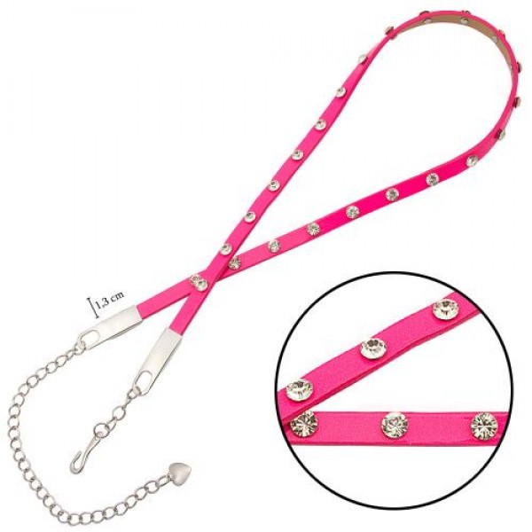 حزام من الجلد الكلاسيكي اللطيف الرفيع يربط عن طريق  التركيب (1.3 سم) لون وردي 