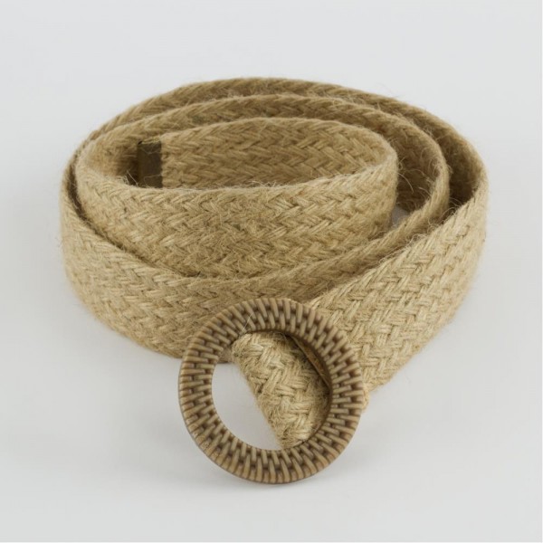 حزام مصاصة (4.5 سم) لون بيجي من الكتان والخوص 